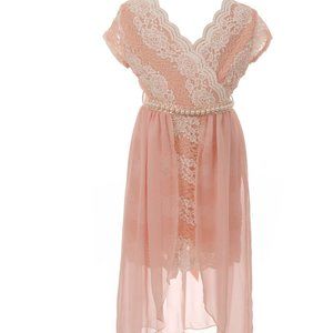 Girls Floral Lace Chiffon Pearl Birthday Holiday Party Flower Girl Dress Pink